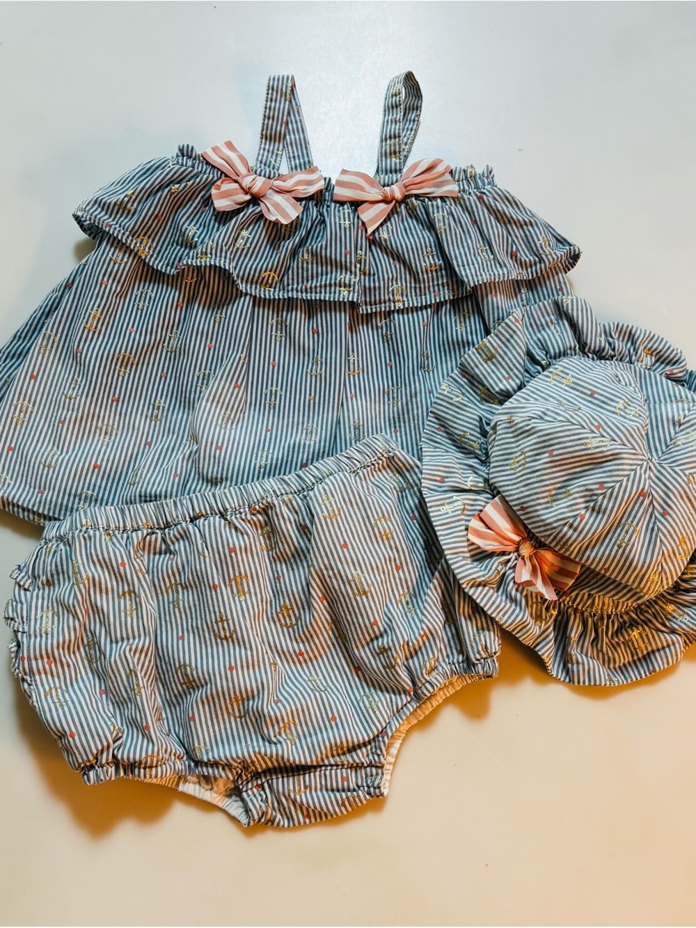 Tommy Bahama Nautical 3-Piece Sunsuit Set with Ruffle bottom and  Hat
